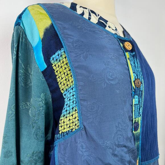 Surya Vintage Jacket Button Up Artsy Multi-Pattern Asian Patchwork Print Size M - Picture 6 of 16